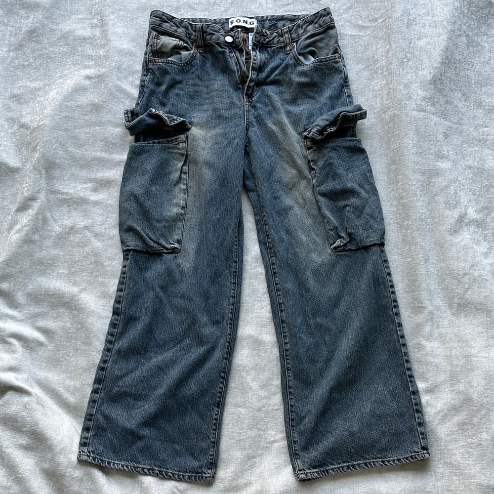 S.O.N.G. Women's Cargo Wide Leg Jeans - Dark Blue